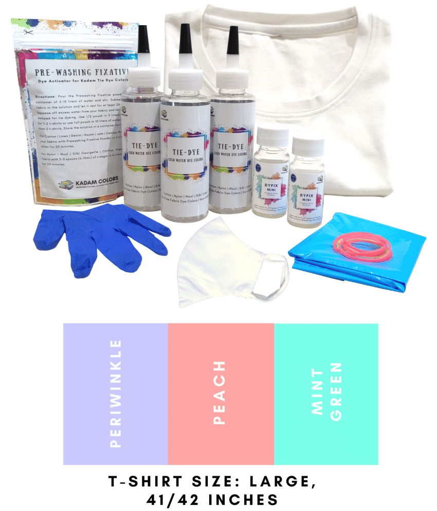     			Kadam Tie Kit #19 Mint with Large Size White T-Shirt, 100% Cotton Unisex, 180 GSM T-Shirt, Dye Activator and Color Fixative Included, Cold Fabric Dyeing Dye