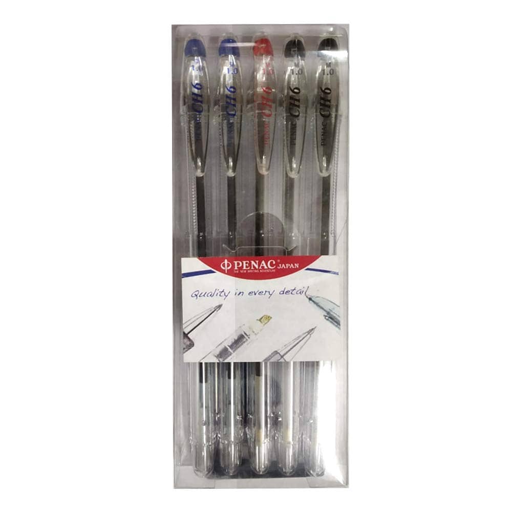 PENAC CH-6 WALLET OF 2 BLUE+2 BLACK+1 RED (M) 1.0 BALL PEN