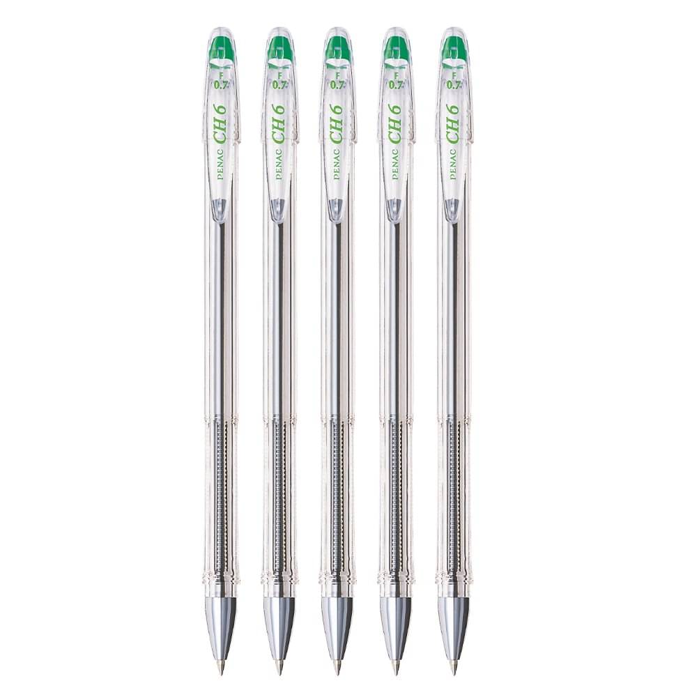     			Penac CH-6 0,7mm Green Ball Pen (Pack of 5)