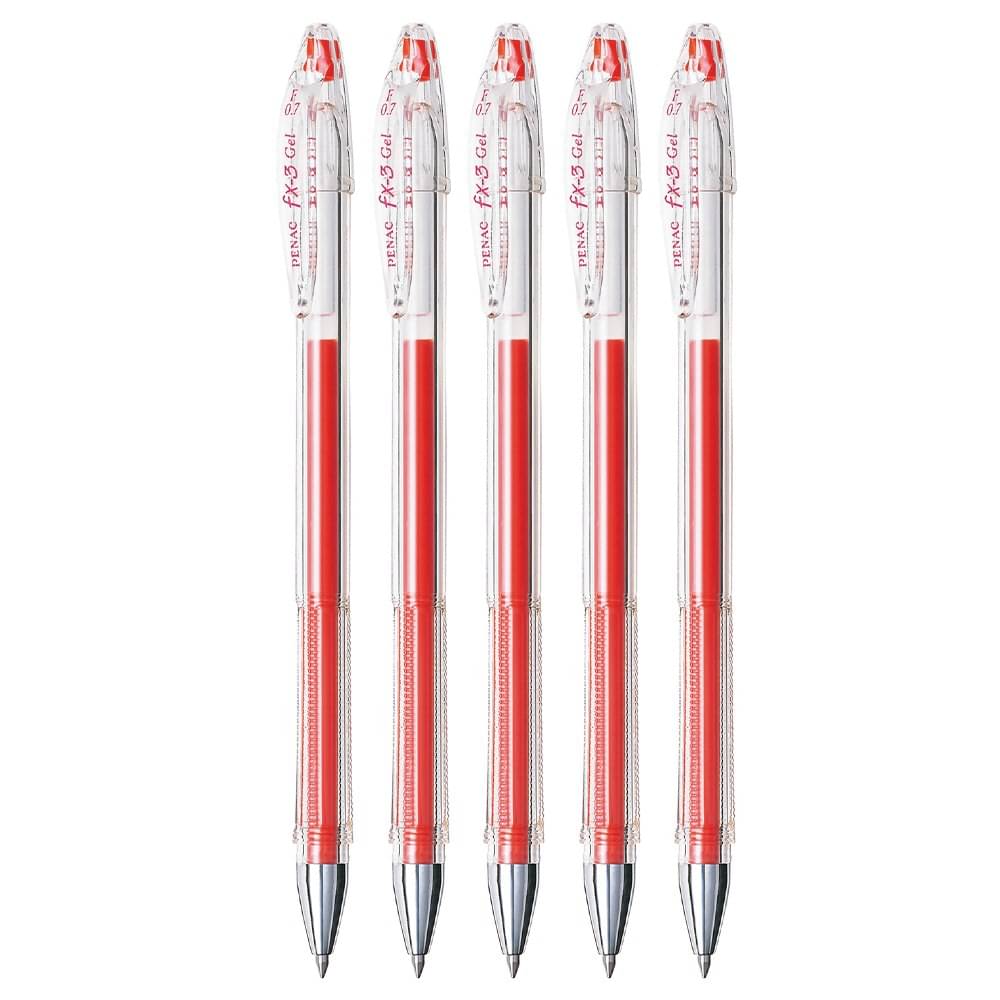     			Penac FX-3 Gel Ball 0.7 mm Red ink Pen (Pack of 5)