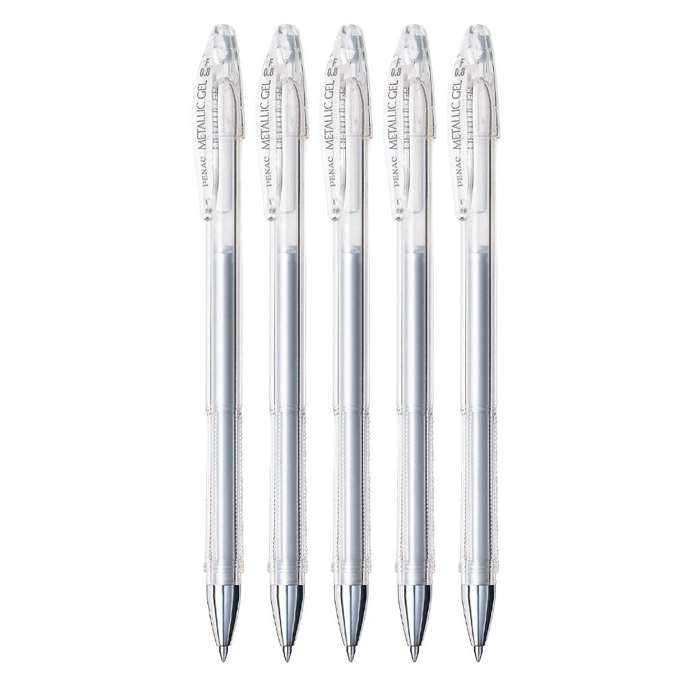     			Penac FX-3 Gel Ball 0.8mm metallic silver glitter Pen (Pack of 5)