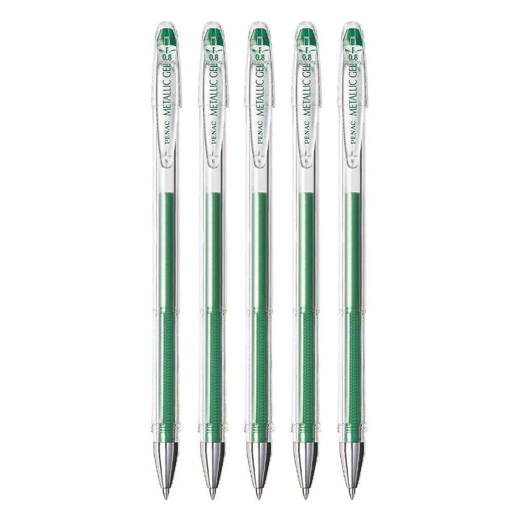 Penac FX-3 Gel Glitter Pen 0.8mm metallic green (Pack of 5)