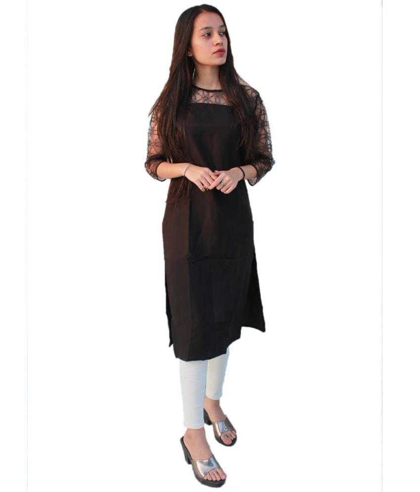     			BHAGYASHRAY Black Crepe Straight Kurti - Single