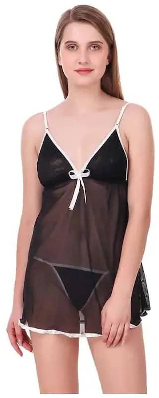     			Celosia Net Baby Doll Dresses With Panty - Black Single