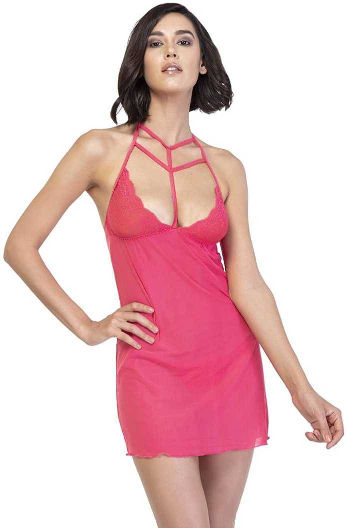 Celosia Net Baby Doll Dresses With Panty - Pink Single Celosia Net Baby Doll Dresses With Panty - Pink Single