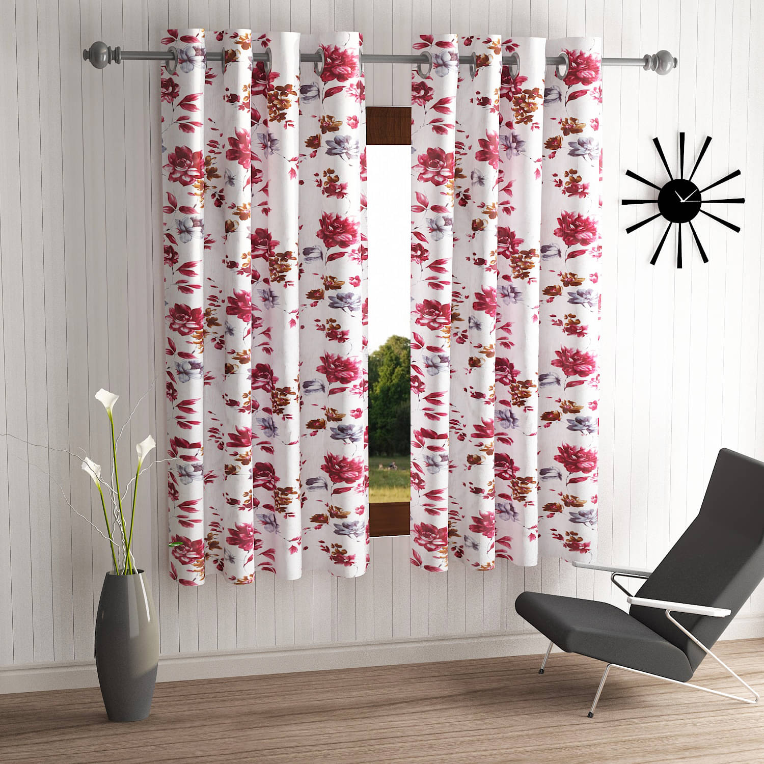 Home Sizzler Set of 2 Window Semi-Transparent Eyelet Polyester Maroon Curtains ( 153 x 116 cm ) Home Sizzler Set of 2 Window Semi-Transparent Eyelet Polyester Maroon Curtains ( 153 x 116 cm )