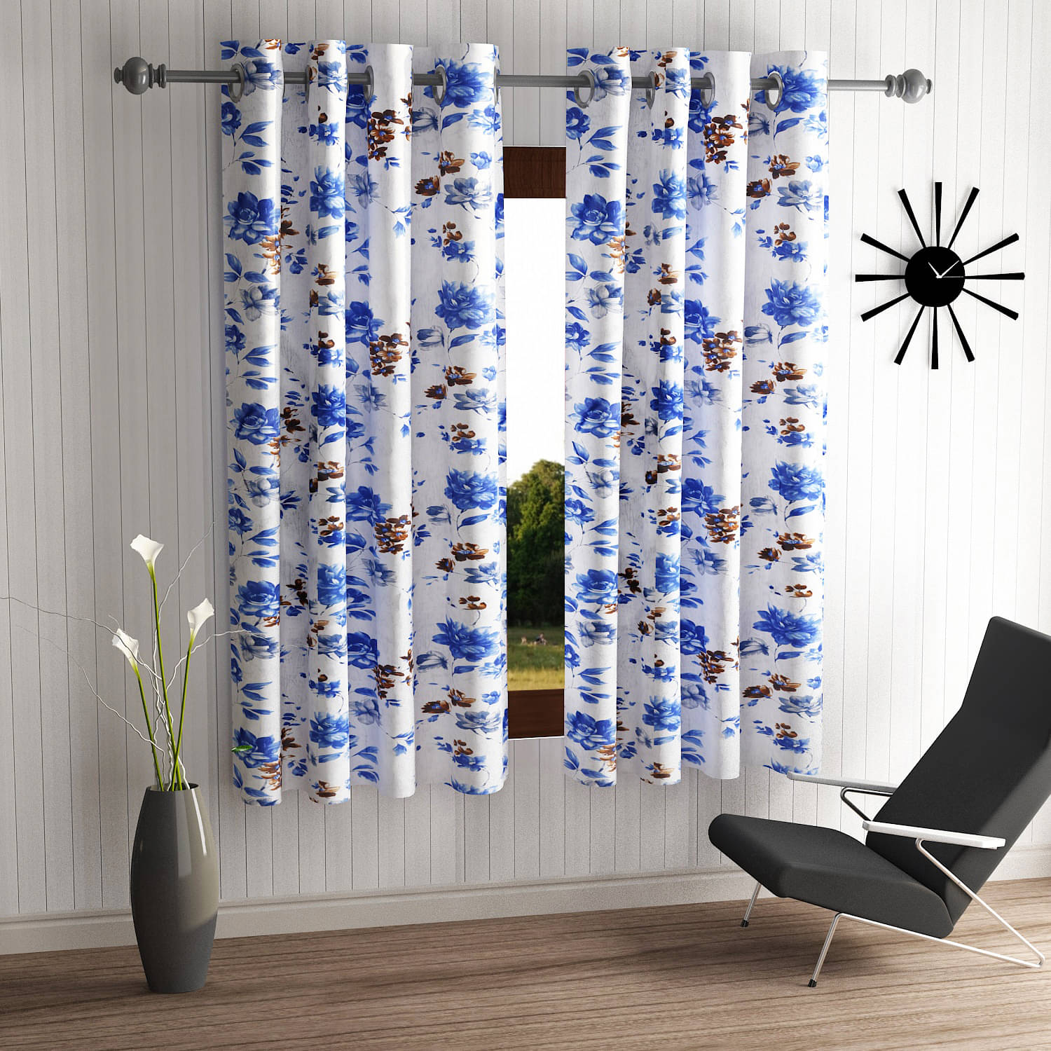     			Home Sizzler Set of 2 Window Semi-Transparent Eyelet Polyester Blue Curtains ( 153 x 116 cm )