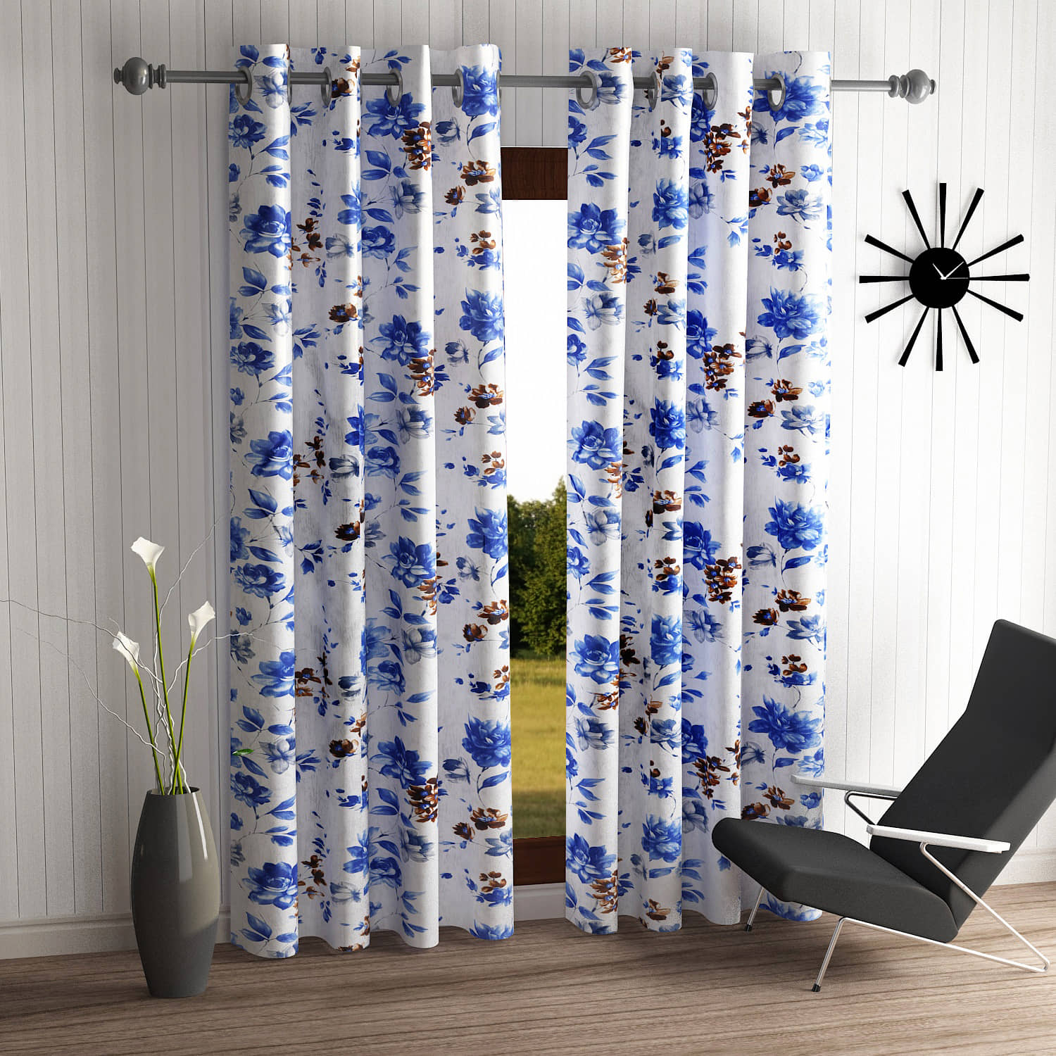 Home Sizzler Set of 2 Long Door Semi-Transparent Eyelet Polyester Blue Curtains ( 274 x 116 cm )