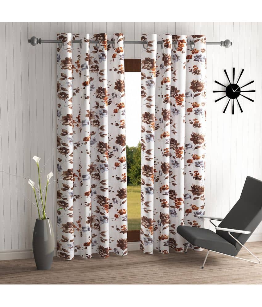 Home Sizzler Set of 2 Door Semi-Transparent Eyelet Polyester Brown Curtains ( 213 x 116 cm )