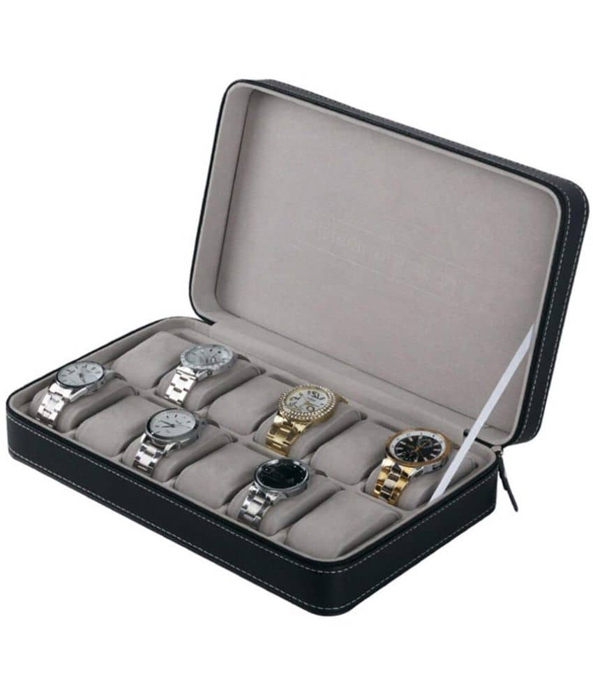 House of Quirk PU Leather Travel Watch Storage Case Zipper Wristwatch Box Organizer
