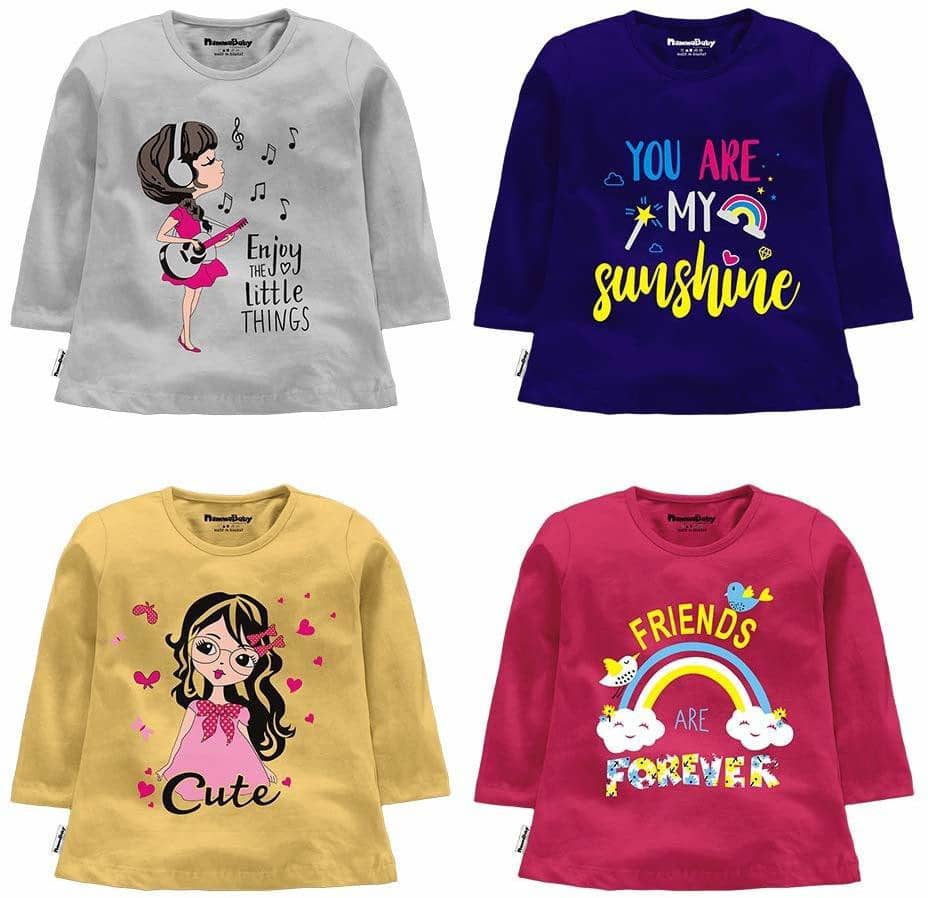NammaBaby Pack of 4 Girls Cotton Blend T-Shirts ( Multi )