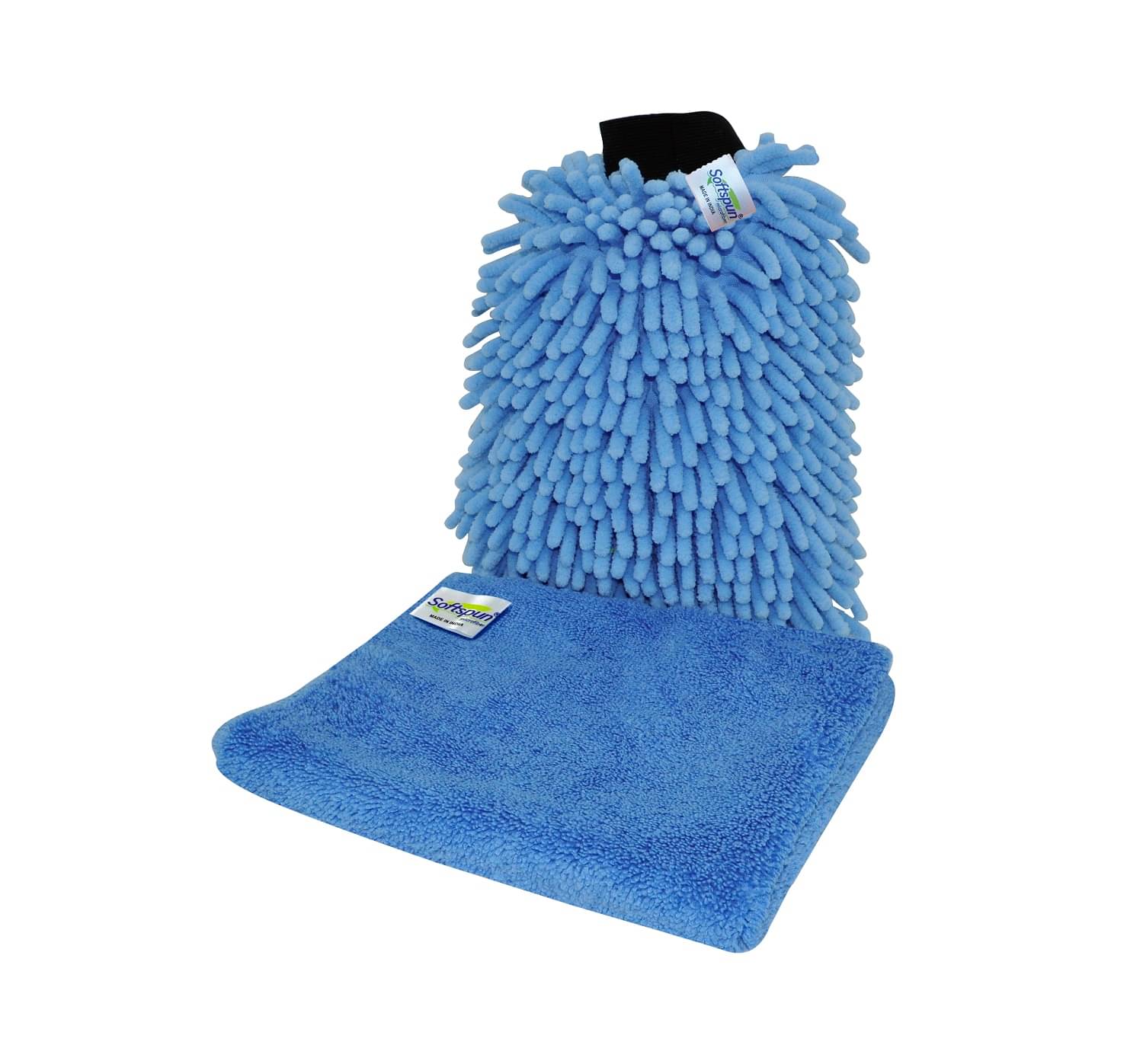     			SOFTSPUN SOFTSPUN Microfiber Chenille & Single-Side Gloves 1700 GSM with Towel 380 GSM, 2 Piece Combo Multicolour, Multi-Purpose Super Absorbent and Perfect Wash Clean with Lint-Scratch Free Car, Dusting! Glove