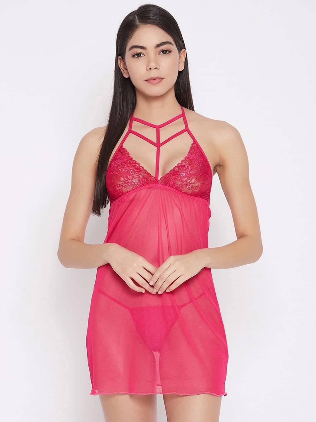 Celosia Net Baby Doll Dresses With Panty - Pink Single Celosia Net Baby Doll Dresses With Panty - Pink Single