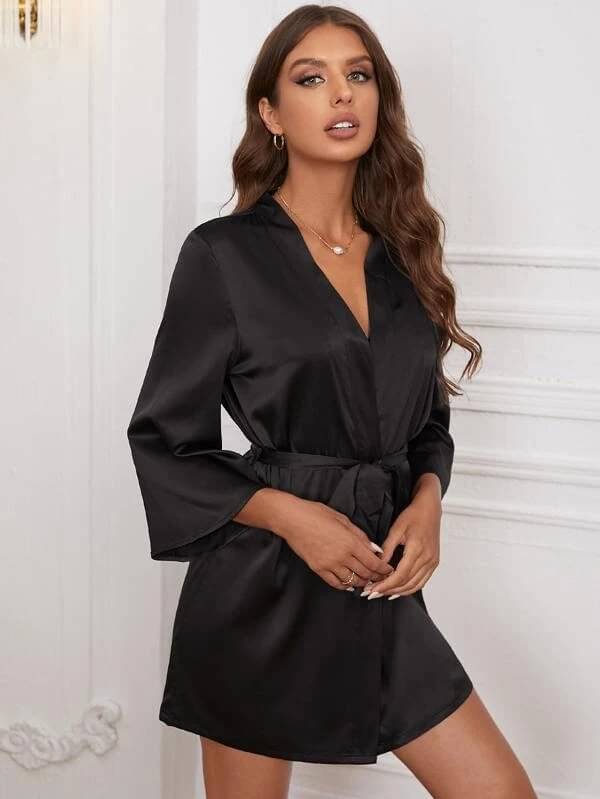    			Celosia Satin Robes - Black Single