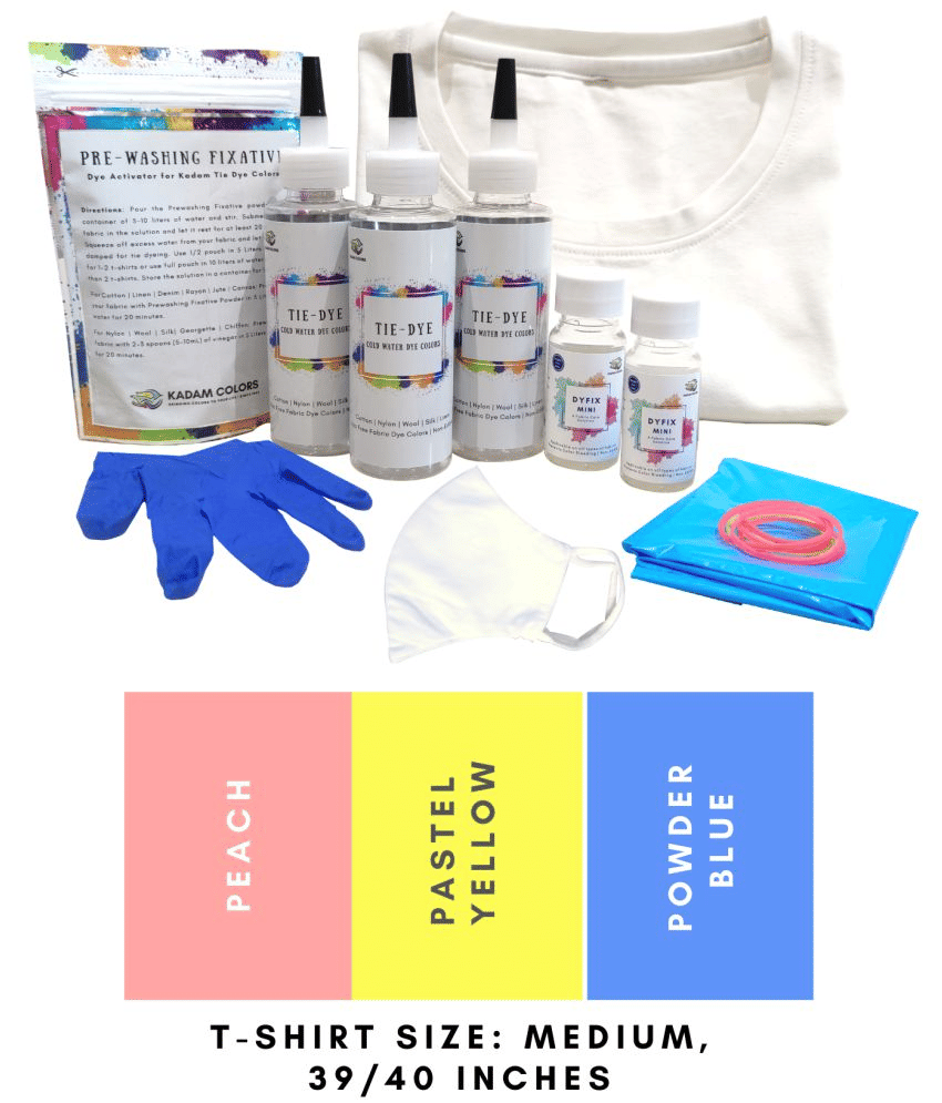     			Kadam Tie Dye Kit #21 Blossom with Medium Size White T-Shirt, 100% Cotton Unisex, 180 GSM T-Shirt, Dye Activator and Color Fixative Included, Cold Fabric Dyeing Dye