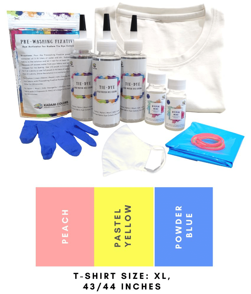     			Kadam Tie Dye Kit #21 Blossom with X-Large Size White T-Shirt, 100% Cotton Unisex, 180 GSM T-Shirt, Dye Activator and Color Fixative Included, Cold Fabric Dyeing Dye