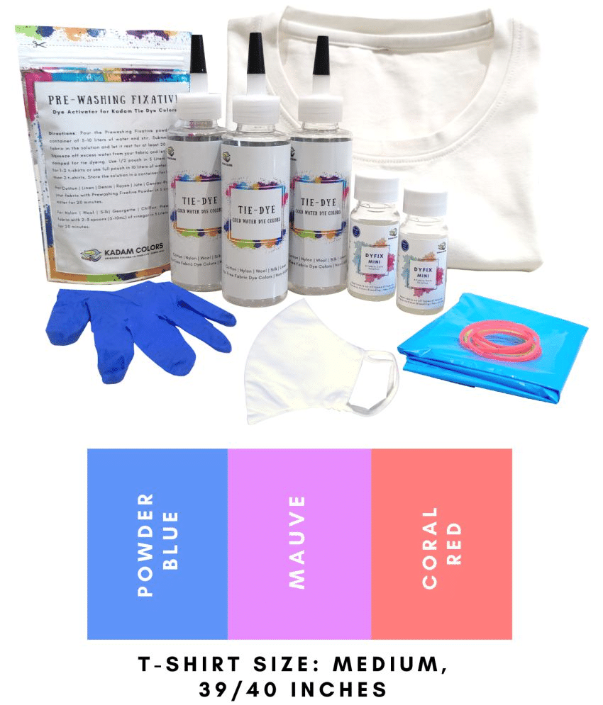     			Kadam Tie Kit #20 Macroon with Medium Size White T-Shirt, 100% Cotton Unisex, 180 GSM T-Shirt, Dye Activator and Color Fixative Included, Cold Fabric Dyeing Dye