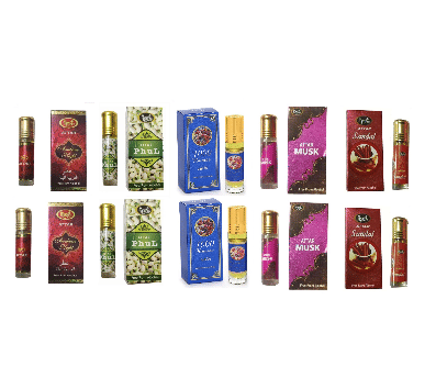    			MONET 2 ARABIAN NIGHT ATTAR, 2 ATTAR PHUL ,2 ATTAR 1000 FLAWERS , ATTAR MUSK, 2 SUNDAL ATTAR  ,8 ML EACH PACK OF 10 .