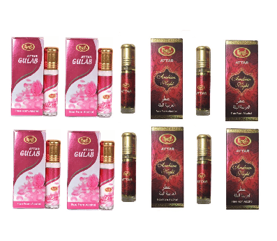     			MONET 4 ATTAR GULAB , 4 ARABIAN NIGHT ATTAR, 8 ML EACH ,PACK OF 8 .
