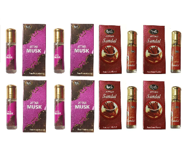     			MONET 4 ATTAR MUSK ,4 ATTAR SUNDAL, 8 ML EACH, PACK OF 8 .
