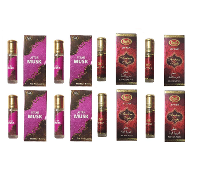     			MONET 4 ATTAR MUSK , 4 ARABIAN NIGHT ATTAR , 8 ML EACH, PACK OF 8 .