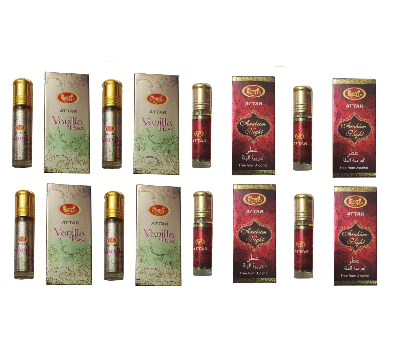     			MONET 4 VANILA ROSE ATTAR ,4 ARABIAN NIGHT ATTAR , 8 ML EACH ,PACK OF 8 .