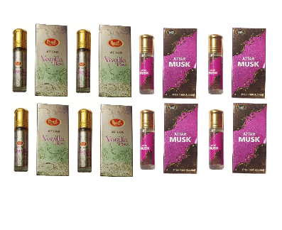     			MONET 4 VANILA ROSE ATTAR, 4 ATTAR MUSK, 8 ML EACH, PACK OF 8 .