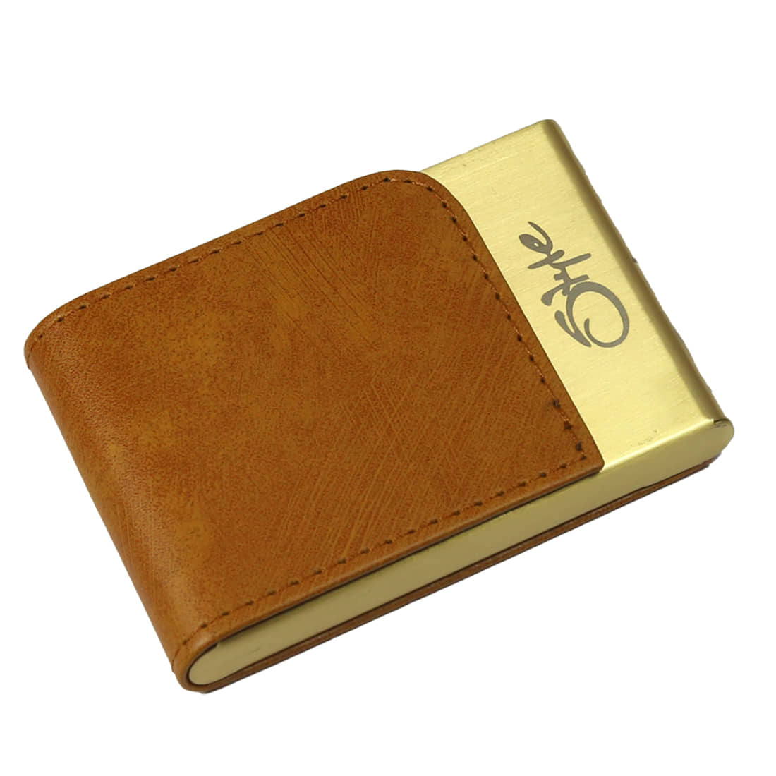 STYLE SHOES  Gold Brown PU  & Stainless-Steel Business Card Holder Wallet Credit Card Holder with Magnetic Shut for Men & Women