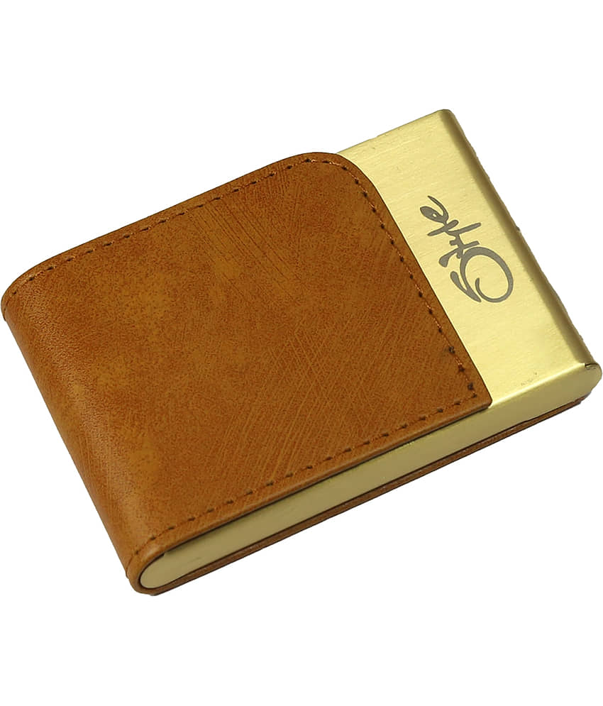 STYLE SHOES Gold Brown PU & Stainless-Steel Business Card Holder Wallet Credit Card Holder with Magnetic Shut for Men & Women - Stationery | Buy online on ZillyBuy