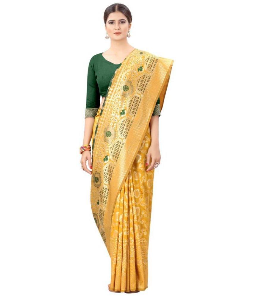 Silk Zone Kanchipuram Self Design Saree With Unstitched Blouse Piece ( Yellow ) Silk Zone Kanchipuram Self Design Saree With Unstitched Blouse Piece ( Yellow )