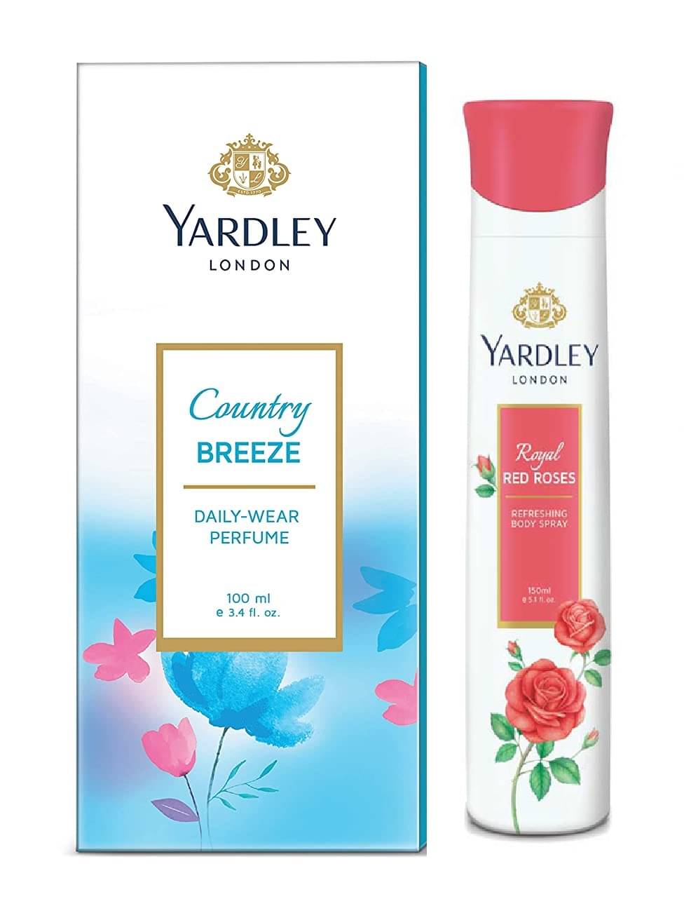 YARDLEY LONDON 1 COUNTRY BREEZE DAILY WEAR PERFUME 100 ML , 1 ROYAL RED ROSES 150 ML ,PACK OF 2. YARDLEY LONDON 1 COUNTRY BREEZE DAILY WEAR PERFUME 100 ML , 1 ROYAL RED ROSES 150 ML ,PACK OF 2.
