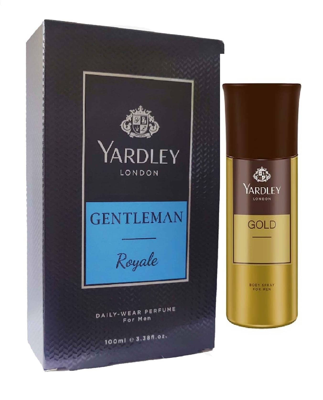 YARDLEY LONDON 1 GENTALMAN ROYALE 100 ML , 1 GOLD BODY SPRAY 150 ML ,PACK OF 2 .