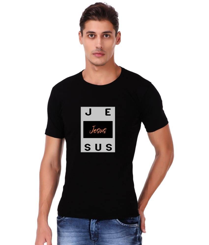 Prabhu Bhakti Black Cotton Blend Printed T-Shirt     			Prabhu Bhakti Black Cotton Blend Printed T-Shirt