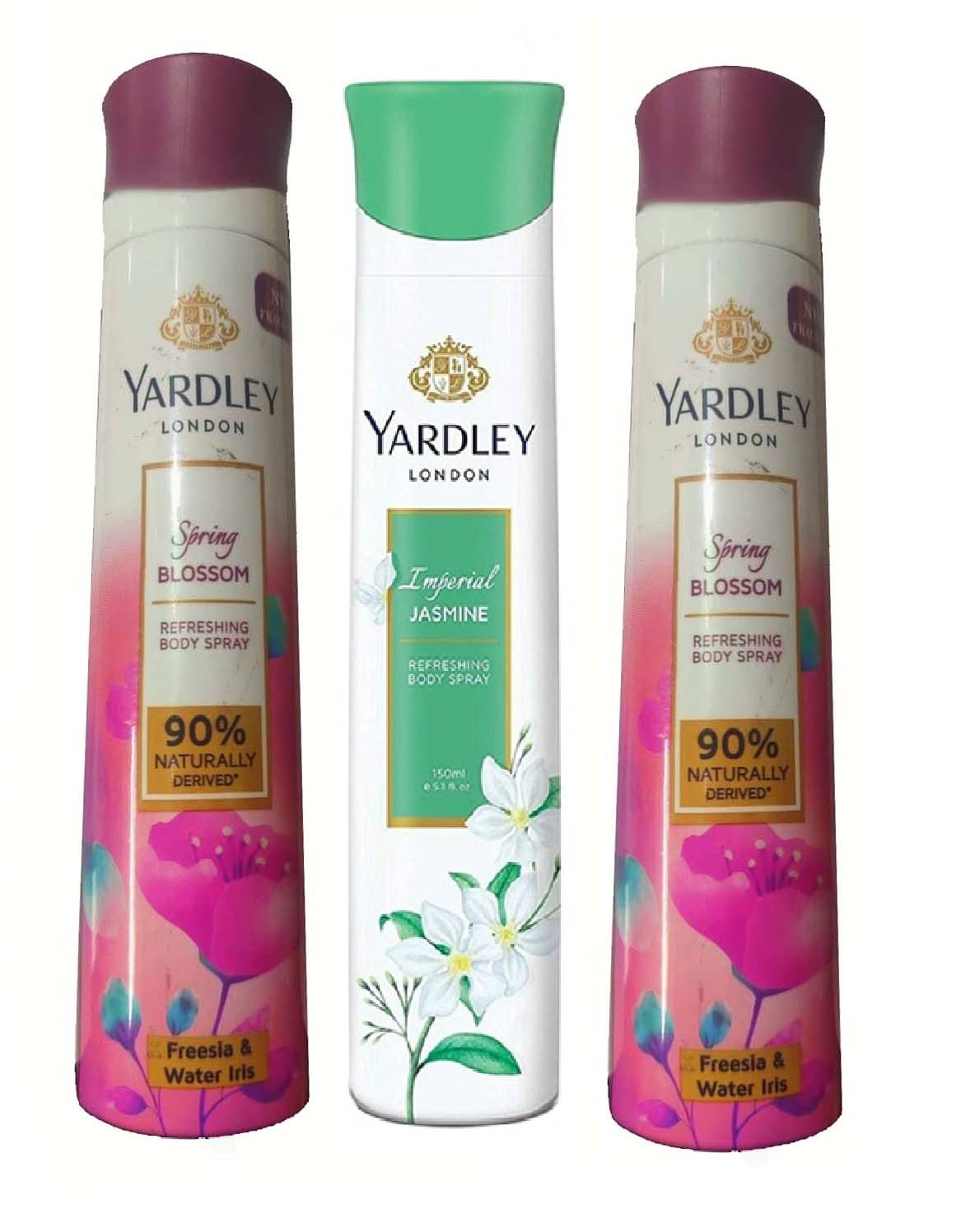     			YARDLEY LONDON 2 SPRING BLOSSOM 1 JASMINE  150 ML EACH PACK OF 3 .