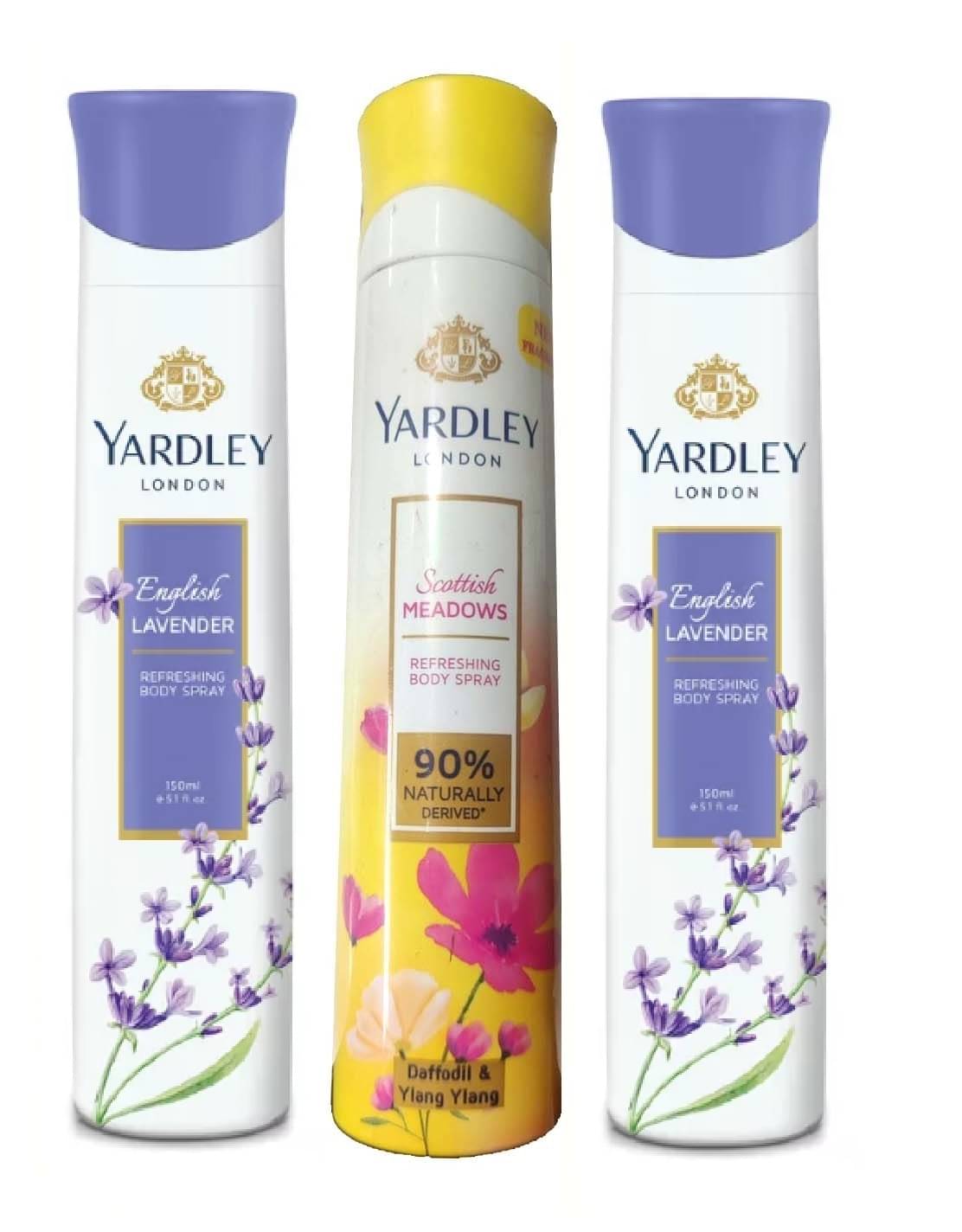    			yardley london2 ENGLISH LAVENDER 1 SCOTTISH MEADOWS 150 ML EACH PACK OF 3