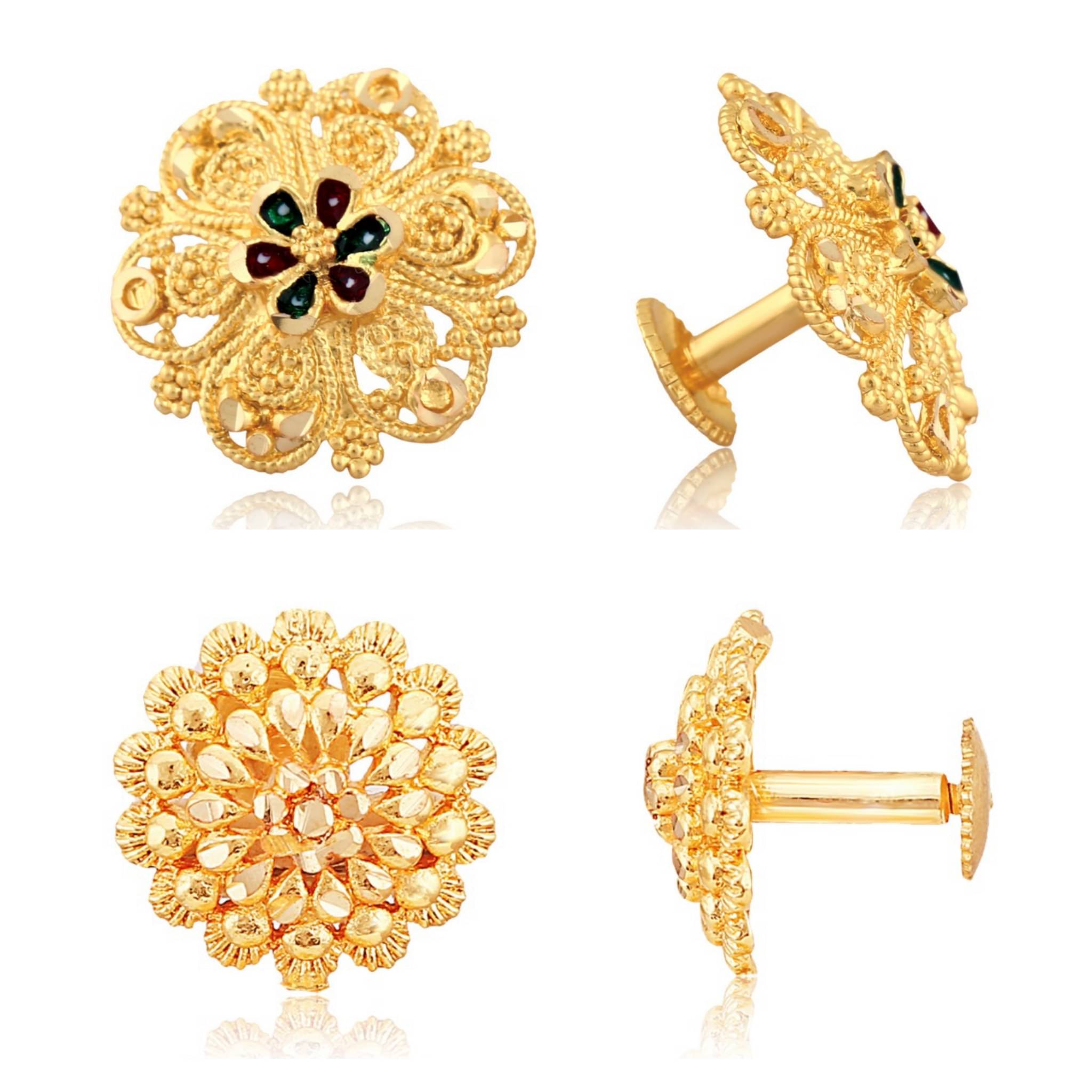     			Vighnaharta Everyday wear Gold plated alloy Earring, Flower Earring, Round Earring, Fancy Earring, Stud Earring for Women and Girls ( Pack of -2 pair Earring) {VFJ1112-1099ERG}
