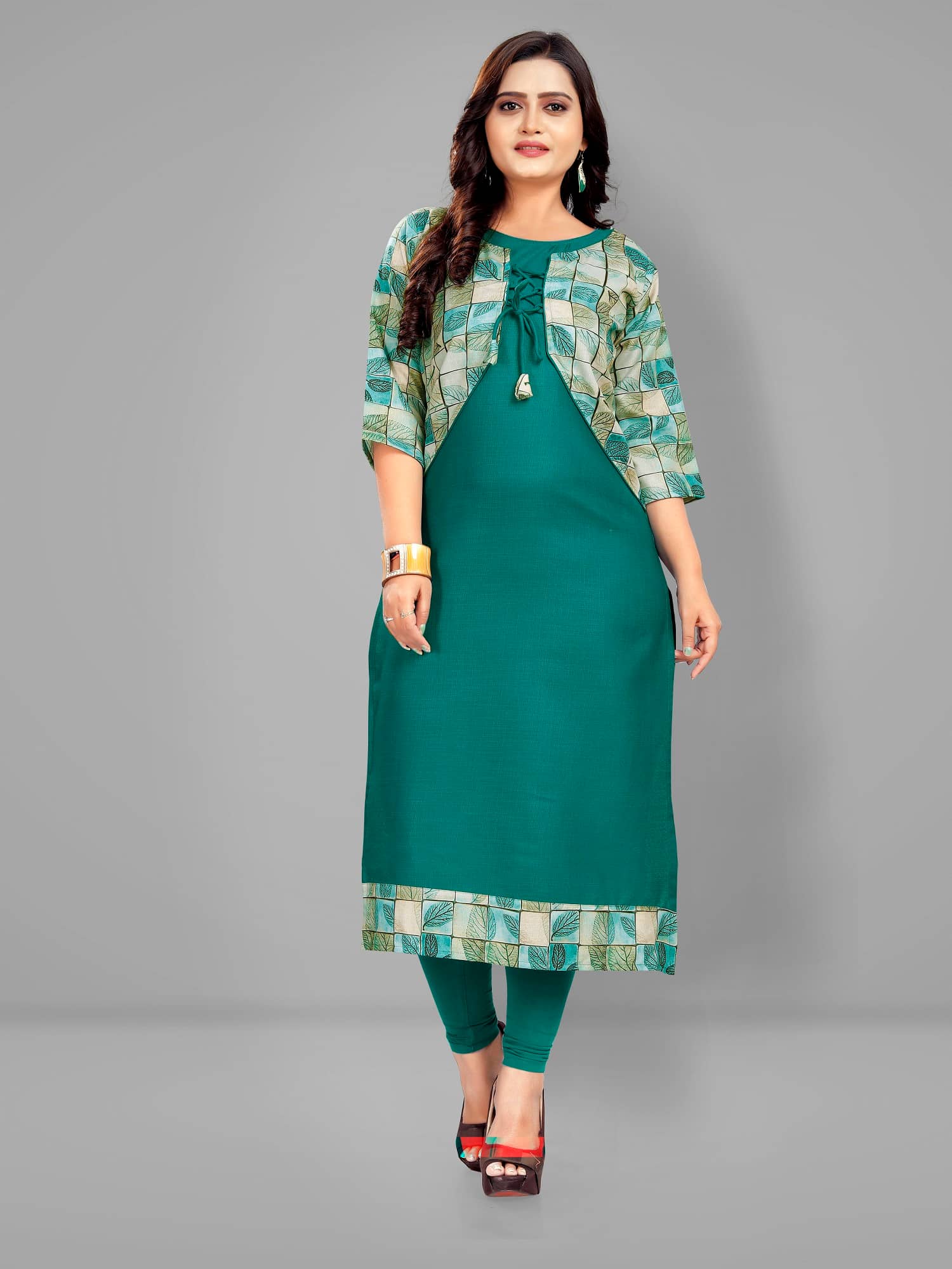 Lerkiza Green Cotton Jacket Style Kurti - Single - Kurtis, Tunics | Buy online on ZillyBuy