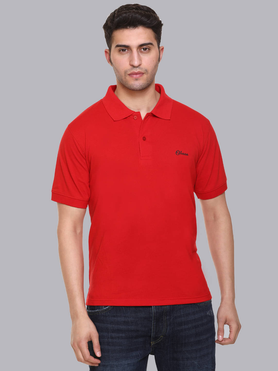     			OBAAN Pack of 1 Cotton Blend Regular Fit Solid Half Sleeves Men's Polo T Shirt ( Red )