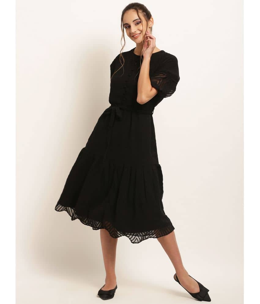 Rare Women Georgette A-line Dress ( Black )