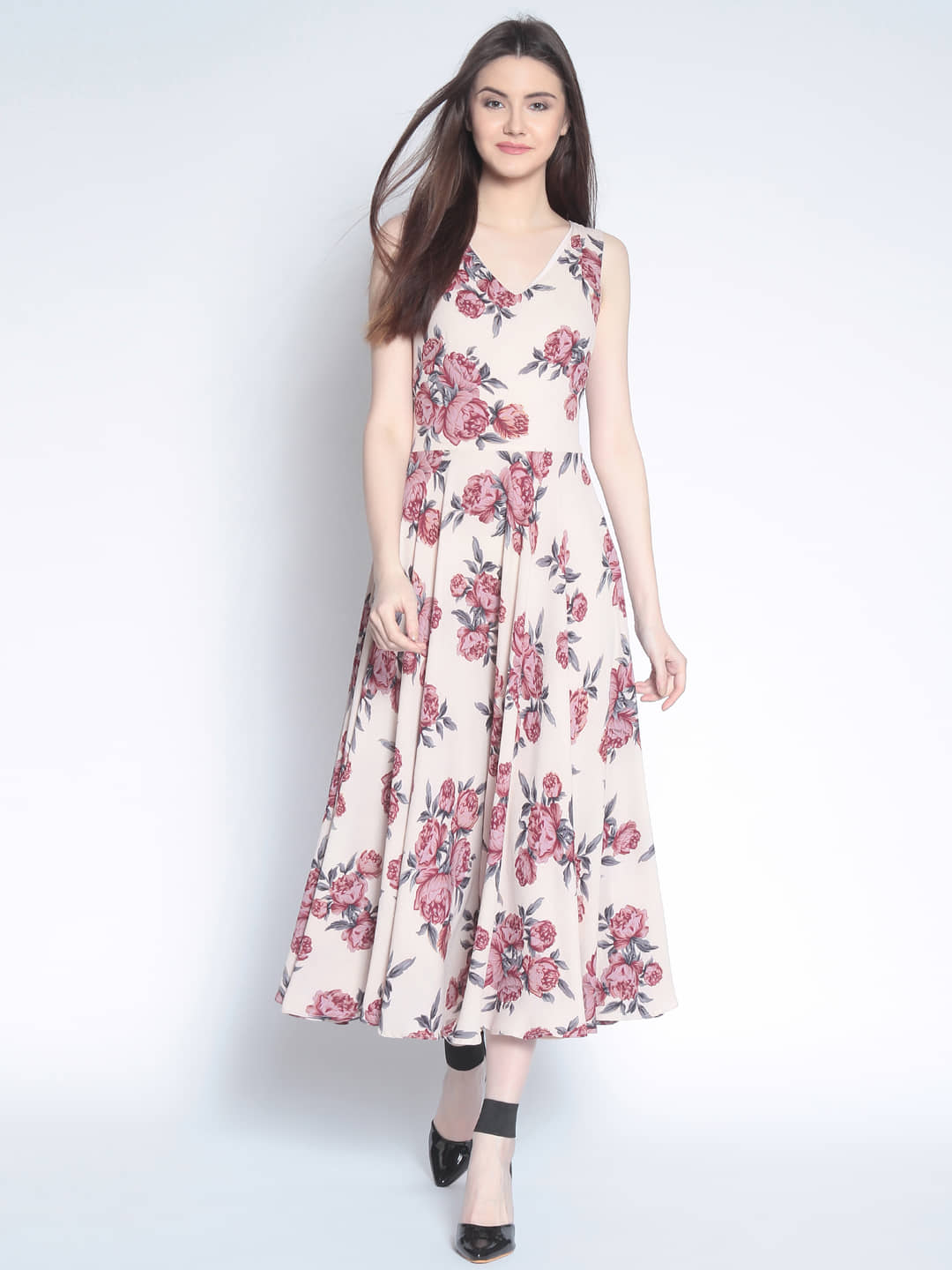 Rare Women Polyester Fit & Flare Dress ( Beige )