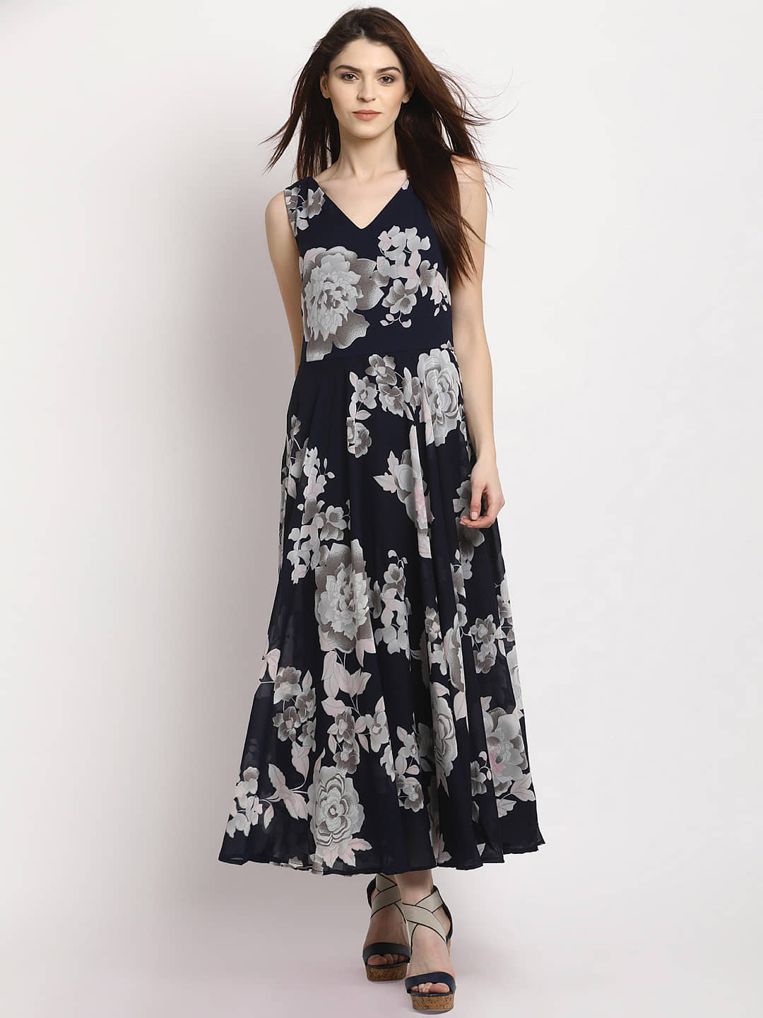 Rare Women Polyester Fit & Flare Dress ( Blue )