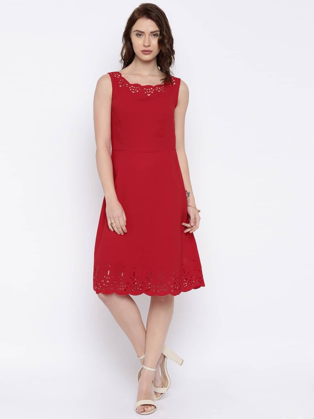 Rare Women Polyester Fit & Flare Dress ( Red ) Rare Women Polyester Fit & Flare Dress ( Red )