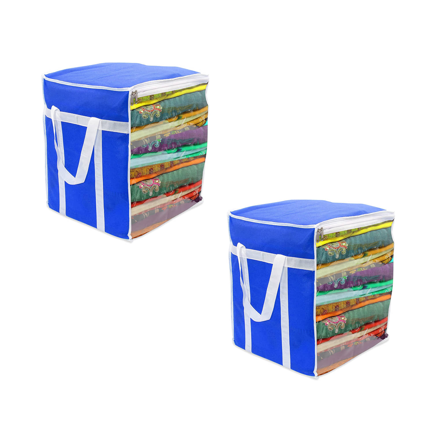 Sh Nasima L Saree Cover / sari organizer with handles and transparent front ( 15*12*15 In),(Pack of 2)