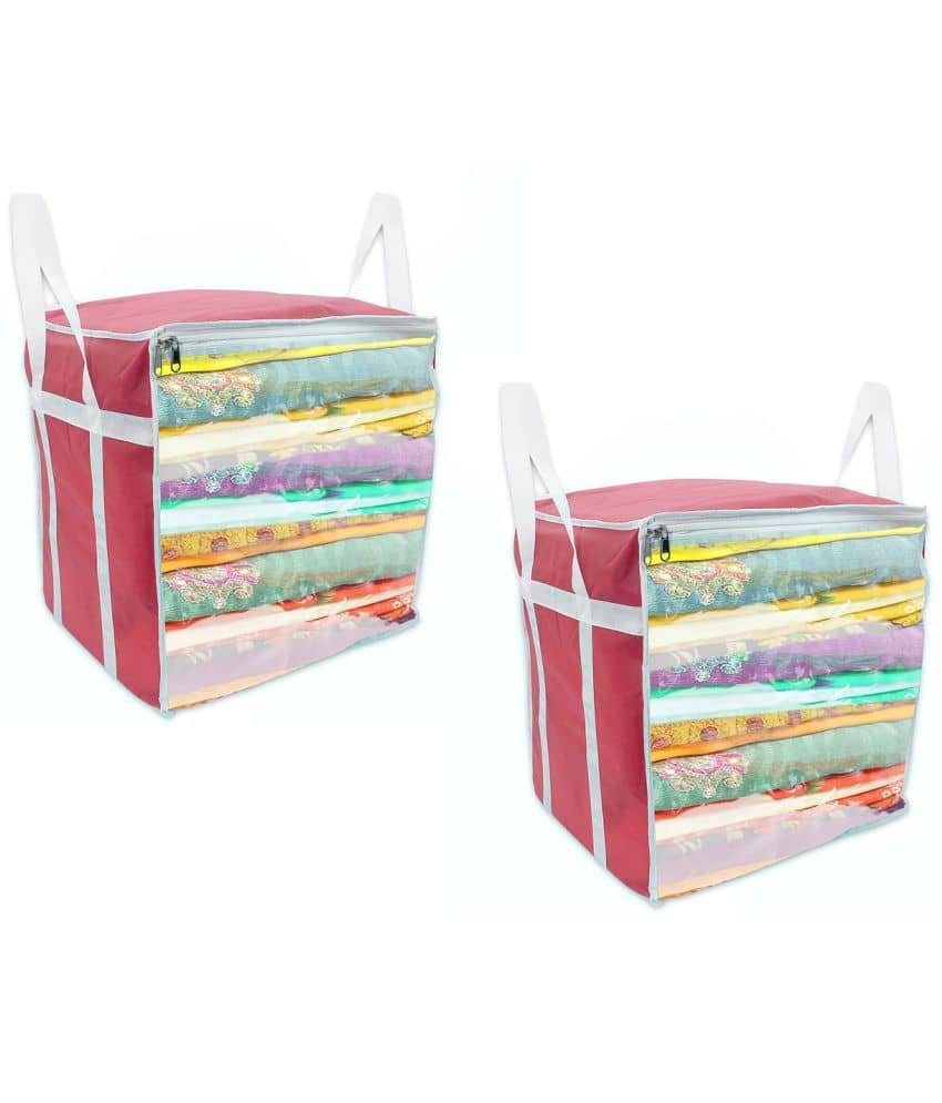 Sh Nasima L Saree Cover / sari organizer with handles and transparent front ( 15*12*15 In),(Pack of 2)