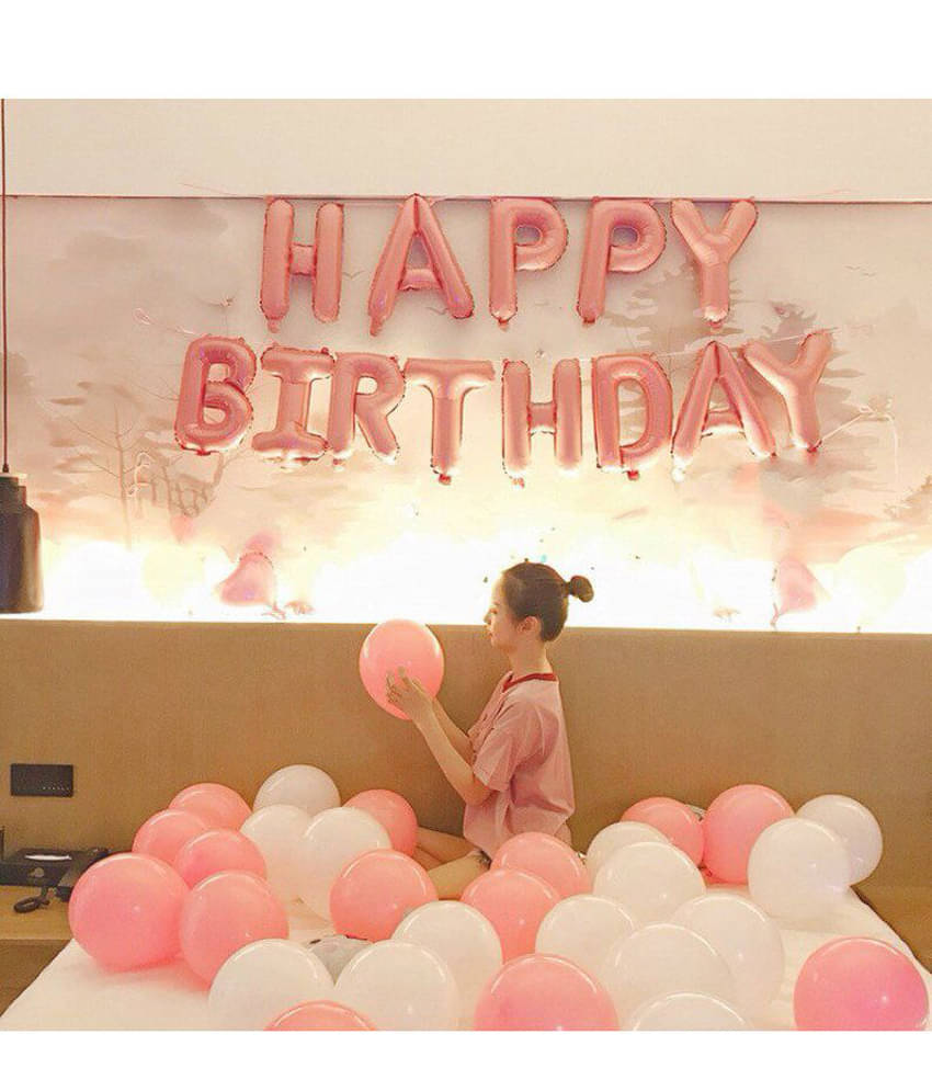     			Balloon Junction Themez Only Rose Gold Happy Birthday Balloon Letters Combo with Pastel Pink and White Balloons -Pack of 43 pcs