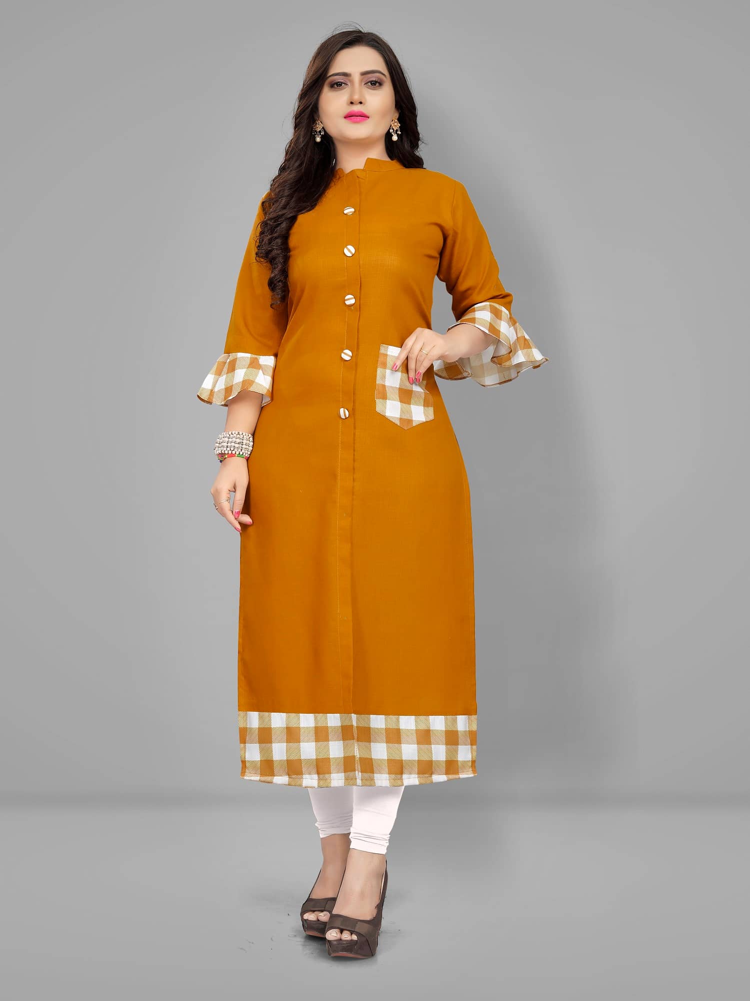 Lerkiza - Gold Cotton Women's Straight Kurti - Kurtis, Tunics | Buy online on ZillyBuy