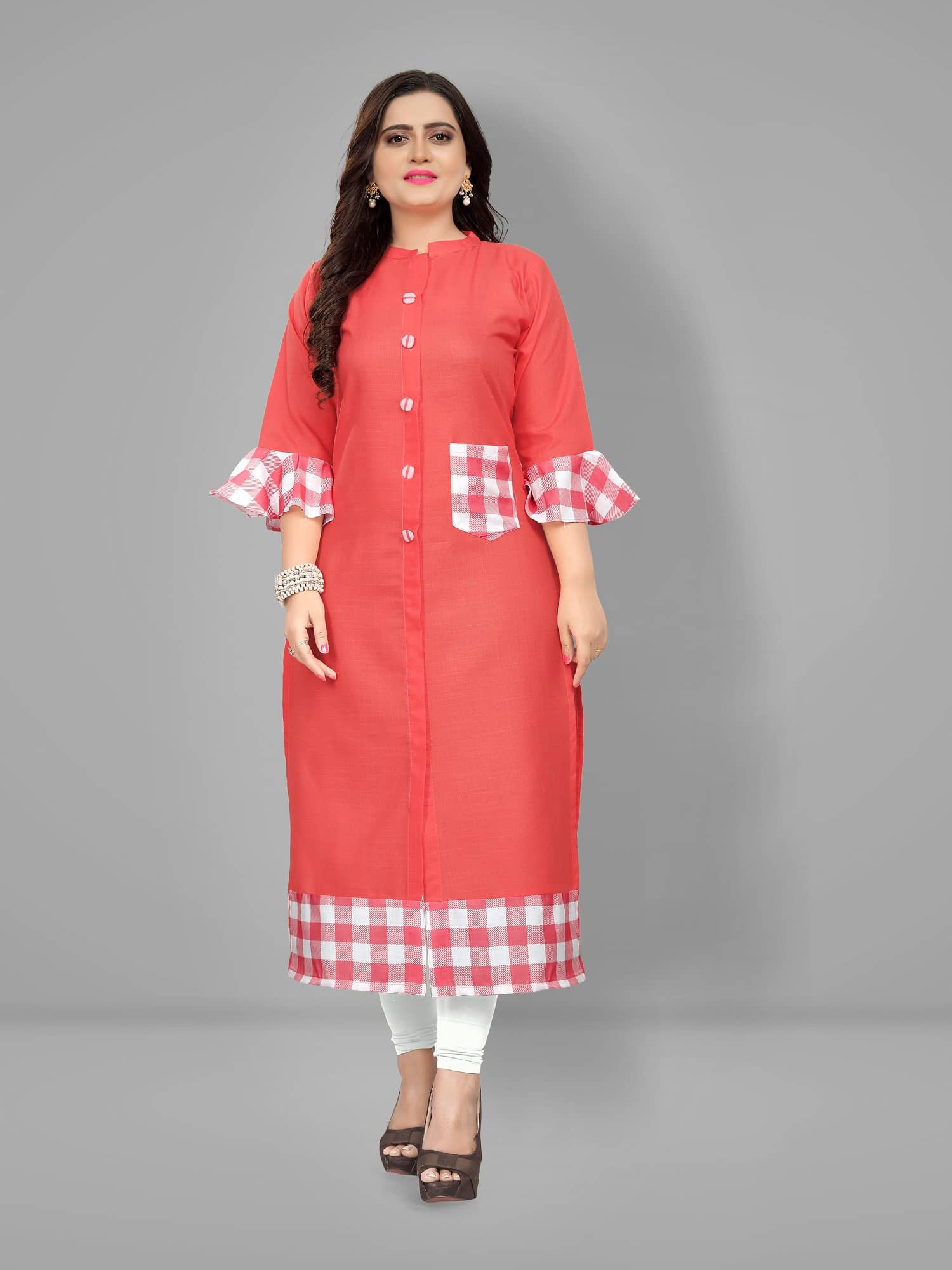 Lerkiza - Pink Cotton Women's Straight Kurti - Kurtis, Tunics | Buy online on ZillyBuy