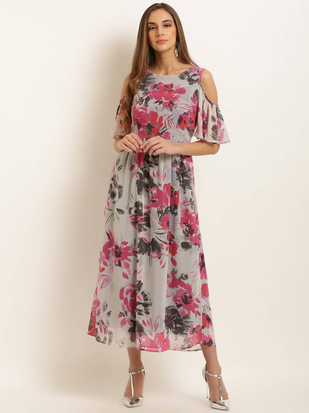 Rare Women Georgette Printed Fit & Flare Dress ( Grey ) Rare Women Georgette Printed Fit & Flare Dress ( Grey )