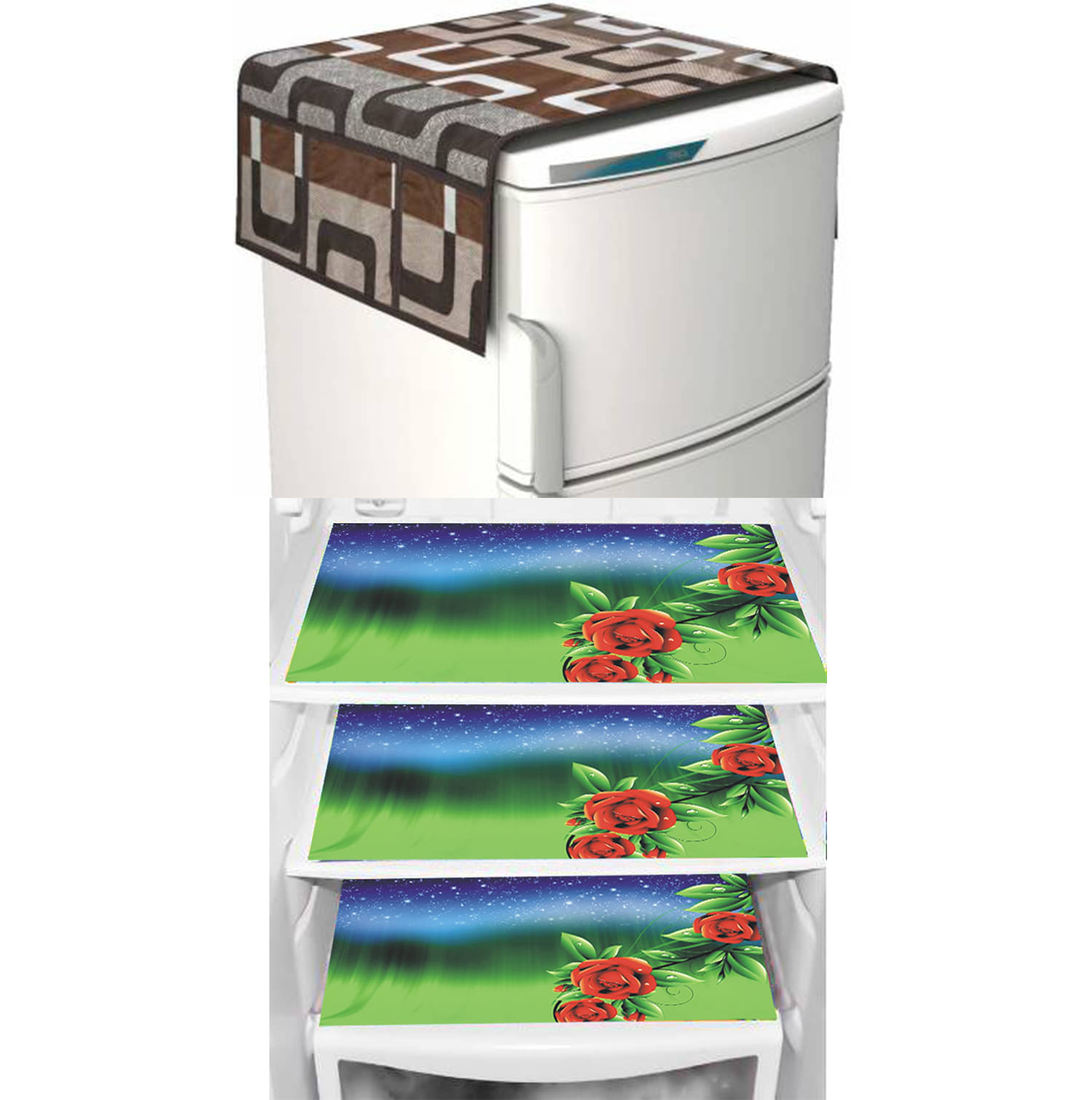     			Set of 4 Knitting Brown Fridge Top Cover