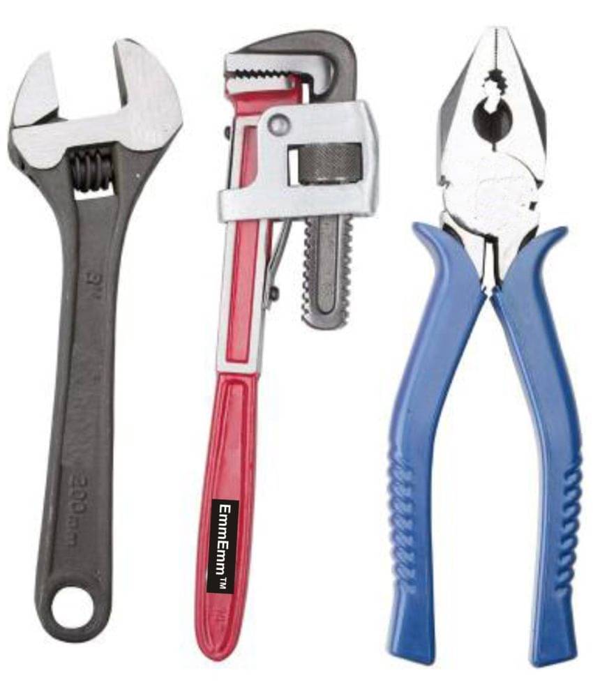     			EmmEmm Combo of 10 Inch Pipe Wrench, 8 Inch Adjustable Wrench & Combination Plier (Drop Forged)